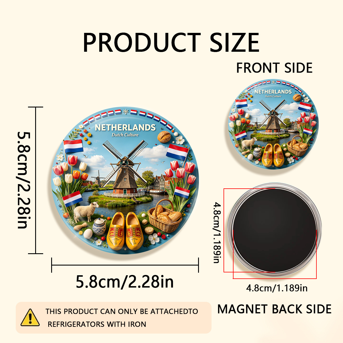TEMU 1pc 2d Flat Netherlands Dutch Durable Round Fridge Magnet, Suitable For To Refrigerators, Whiteboards, Handicrafts, Photos, Stickers, Postcards,