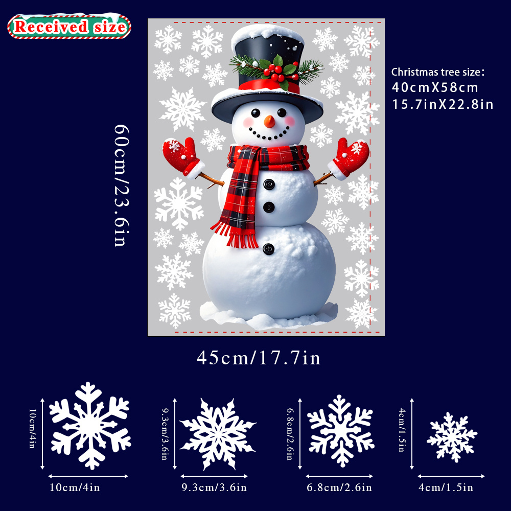 Image of 1pc Christmas Snowman And Snowflake Decorative Glass Stickers, Static Window Stickers, Cute Cartoon Snowman Glass Door Decorations, Suitable For Christmas Party Decoration
