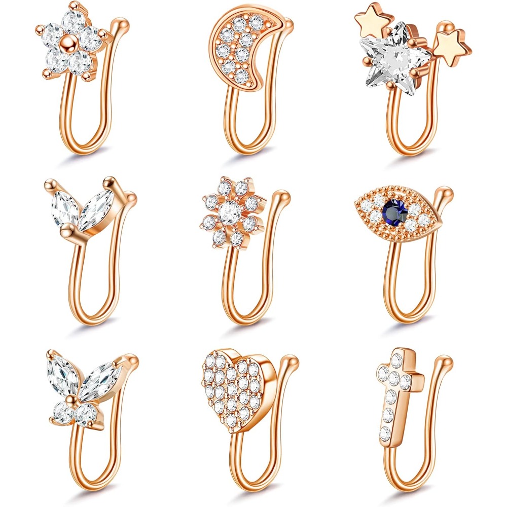 Image of Women' Adjustable Clip-on Nose Cuffs & Fake Nose Rings - Copper Hoop Studs Suitable For Parties, Festivals, Casual Attire - Nose Hoops For, Vacation, Fashion Accessory (no Coating)