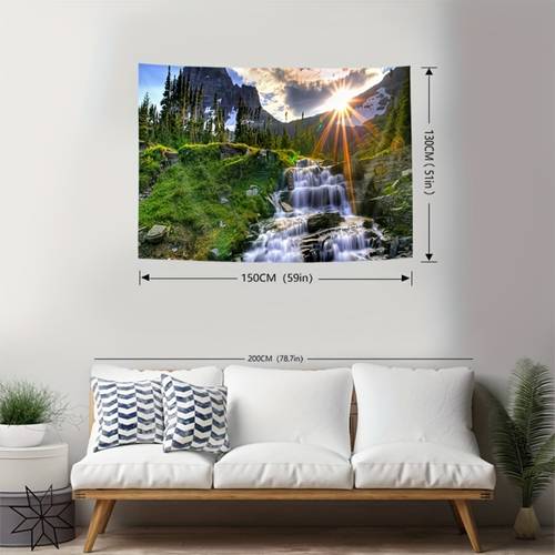 2d flat 2d flat 2d flat large wall mural realistic mountain waterfall and landscape with pine trees snow capped self peel and stick wallpaper for living room bedroom install nature themed backdrop