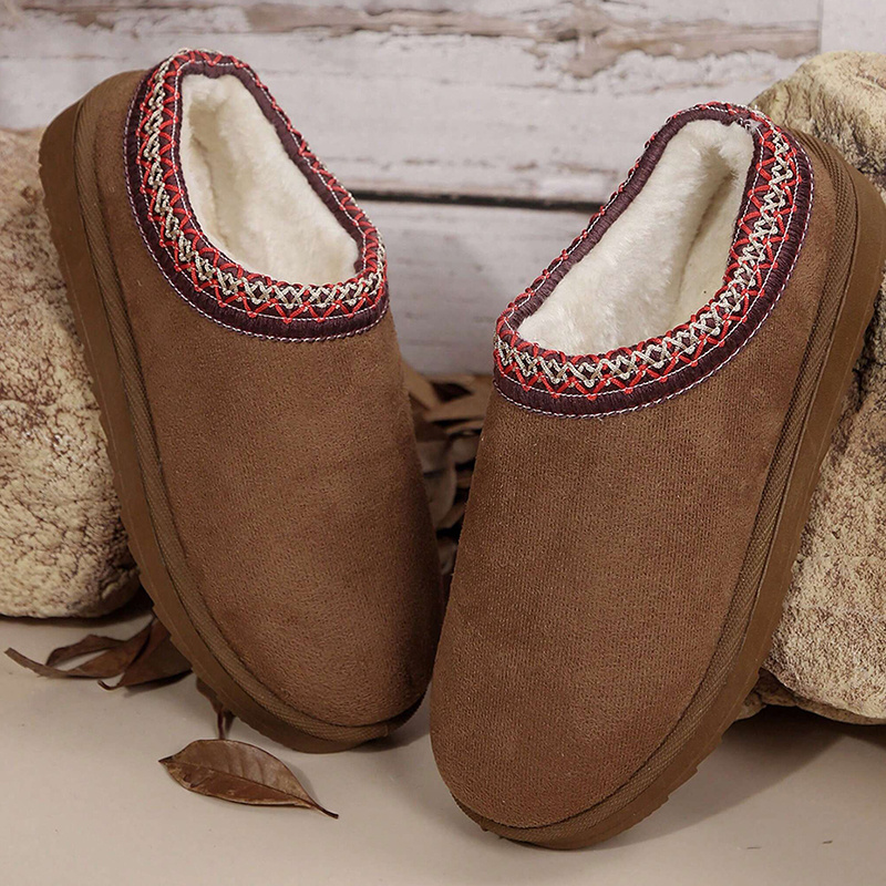 Women s   Minimalist Winter Slippers - Plush Fleece Lining & Thick Rubber Sole, Cozy Indoor/Outdoor House Shoes with Arch Support, Soft Fabric Upper & Cushioned Insole for Cold Weather, Casual Brown Boots for Home and Light  , Stylish     with   Fur Lining and Decorative Red Stitching, Warm Winter Slippers for Women, Non Slip Winter Boots for Women, Snow Boots for Women High Quality Non Slip, Winter Boots for Women Non Slip,