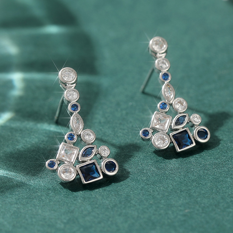 Women's Spliced Teardrop Dangle Earrings, Ocean Blue & White