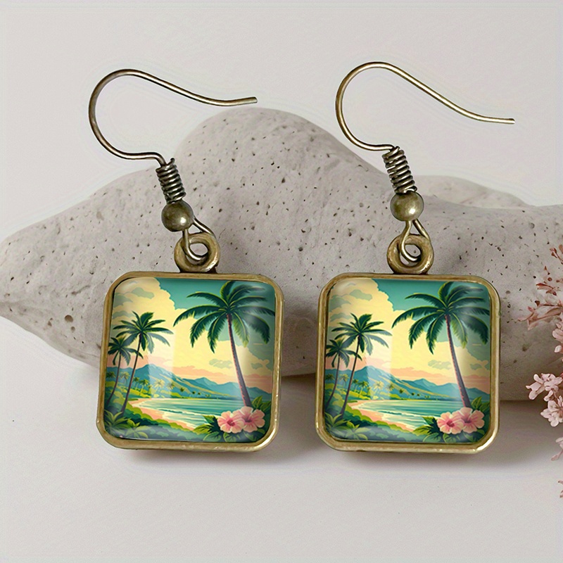 TEMU A Pair Of Vintage Glass Drop Earrings In Shape The Hawaiian , Handmade As A Gift For A Friend, Without Battery