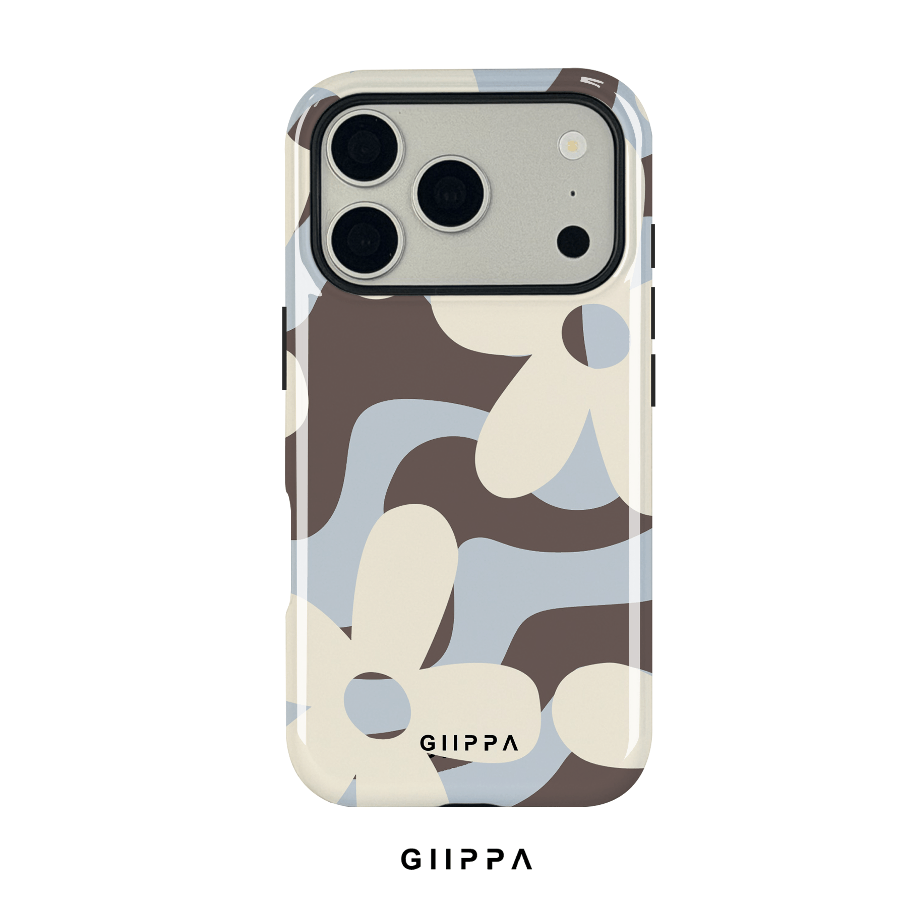 TEMU Phone Case - Gllppa Wildclan Light Grayish With Irregular Wavy Floral Patterns In Dark Brown Glossy 2in1 Film Case/tough Dual Layered/superior