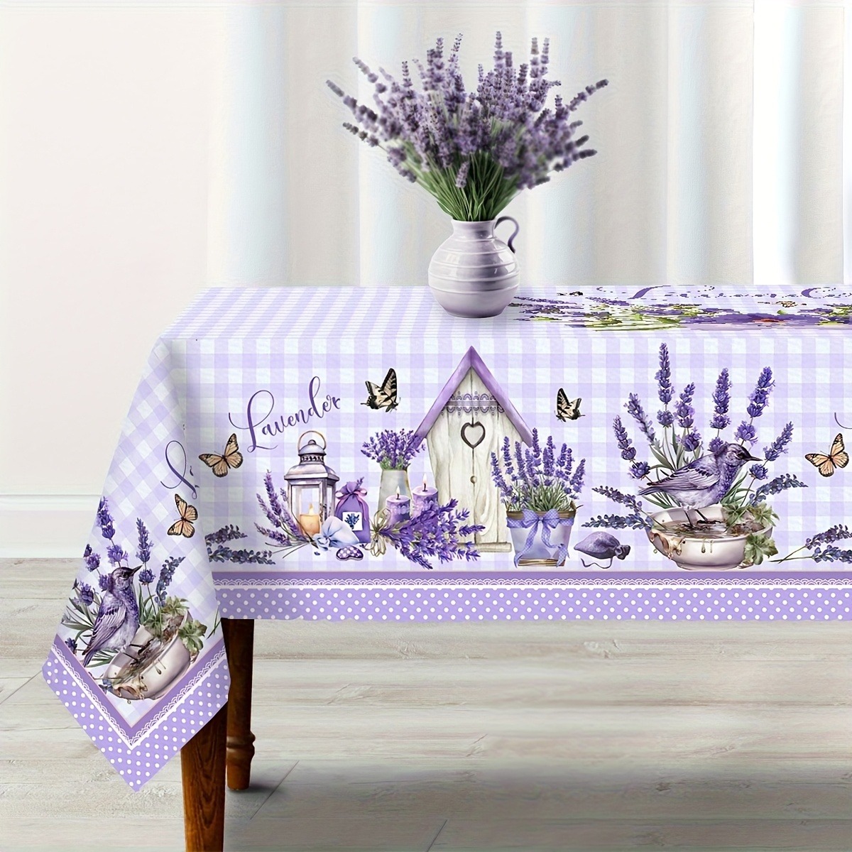 TEMU Nappe 1 pièce avec Fleurs de Pourpres et Motif à Carreaux d'Eau Papillon - Nappe Élégante à Adaptée aux Fêtes Intérieures/Extérieures,