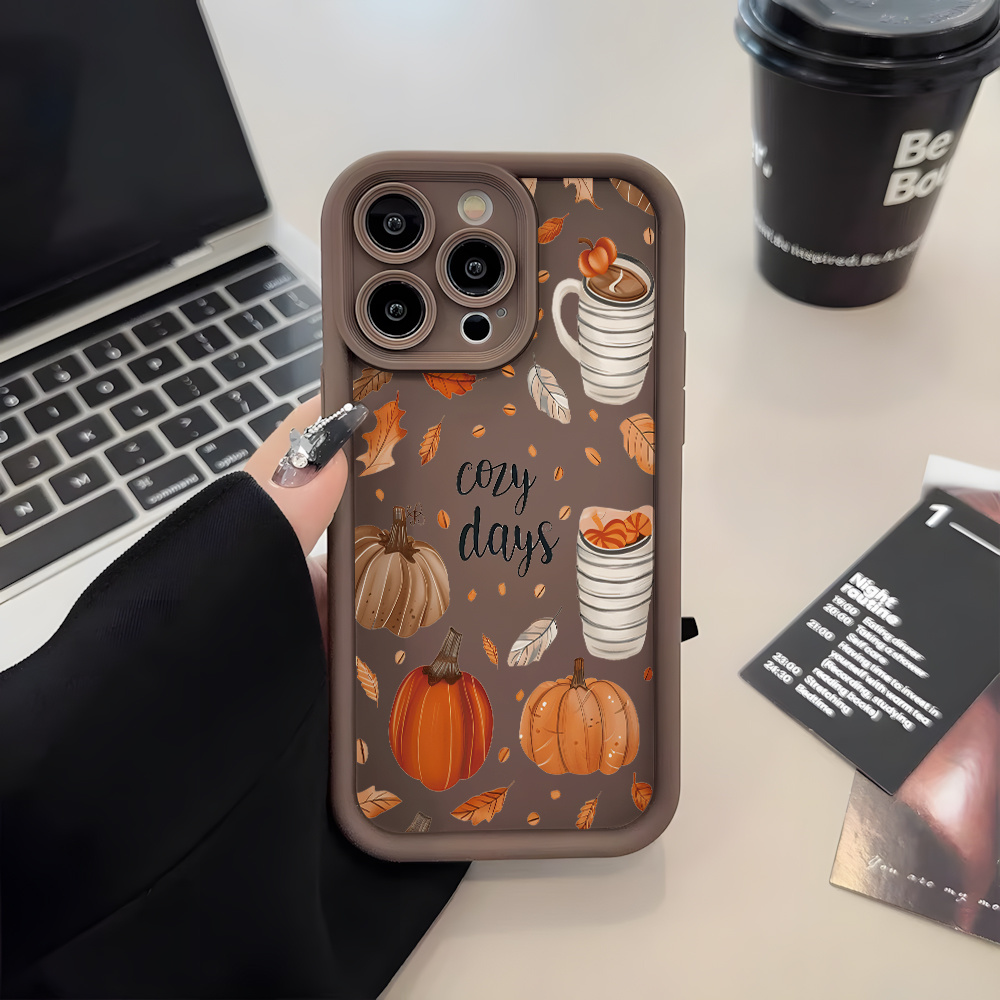 Etui za telefon - jesenska buča, kavna jeka, listi javorja, vsestranski, odporen na udarce, eleganten ovitek za mobilni telefon za Iphone
