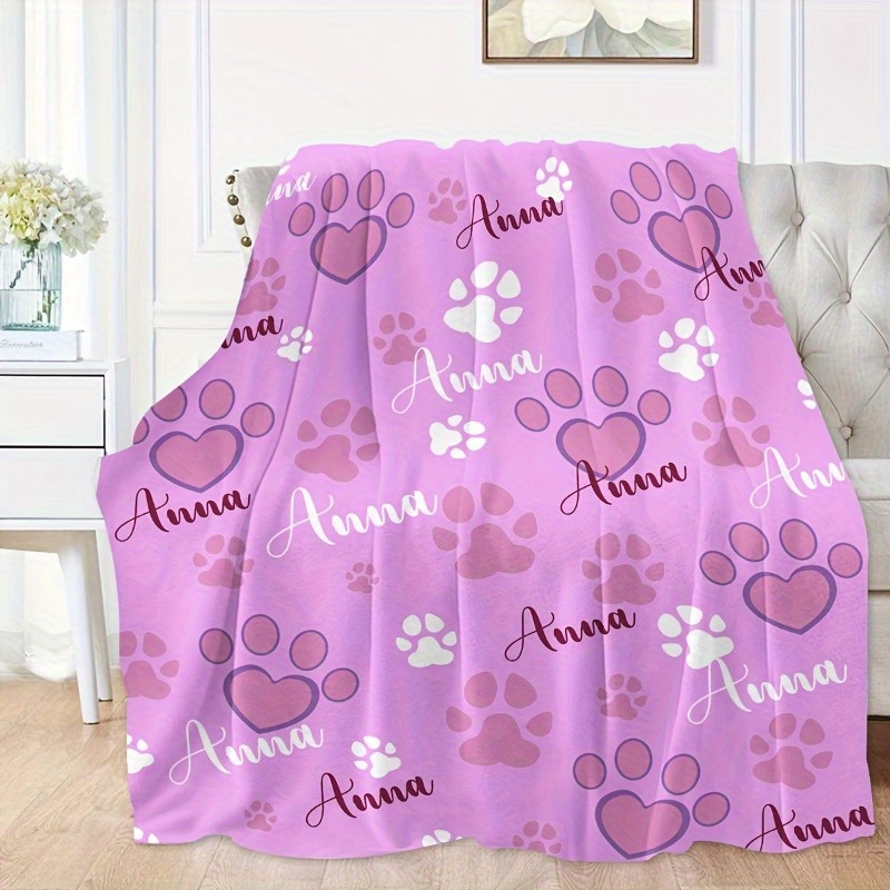 TEMU Personalized Pet Blanket With Custom Name - A Soft And Comfortable Multifunctional Gift Blanket, Dog Lovers | Animal-themed | Suitable For With