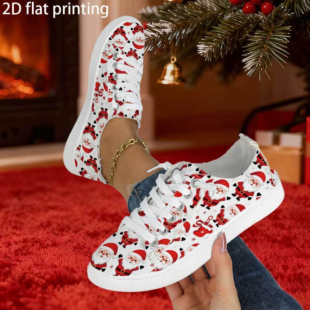 TEMU Sneakers, Women's 2d New Style Comfortable, Fashionable, And Versatile Casual Shoes With Christmas Waving Santa Claus Blessing For Christmas