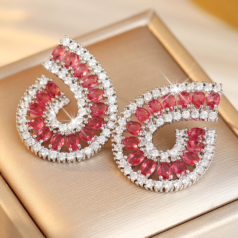 Elegant Luxury Pink Synthetic Zirconia Inlaid Drop Earrings