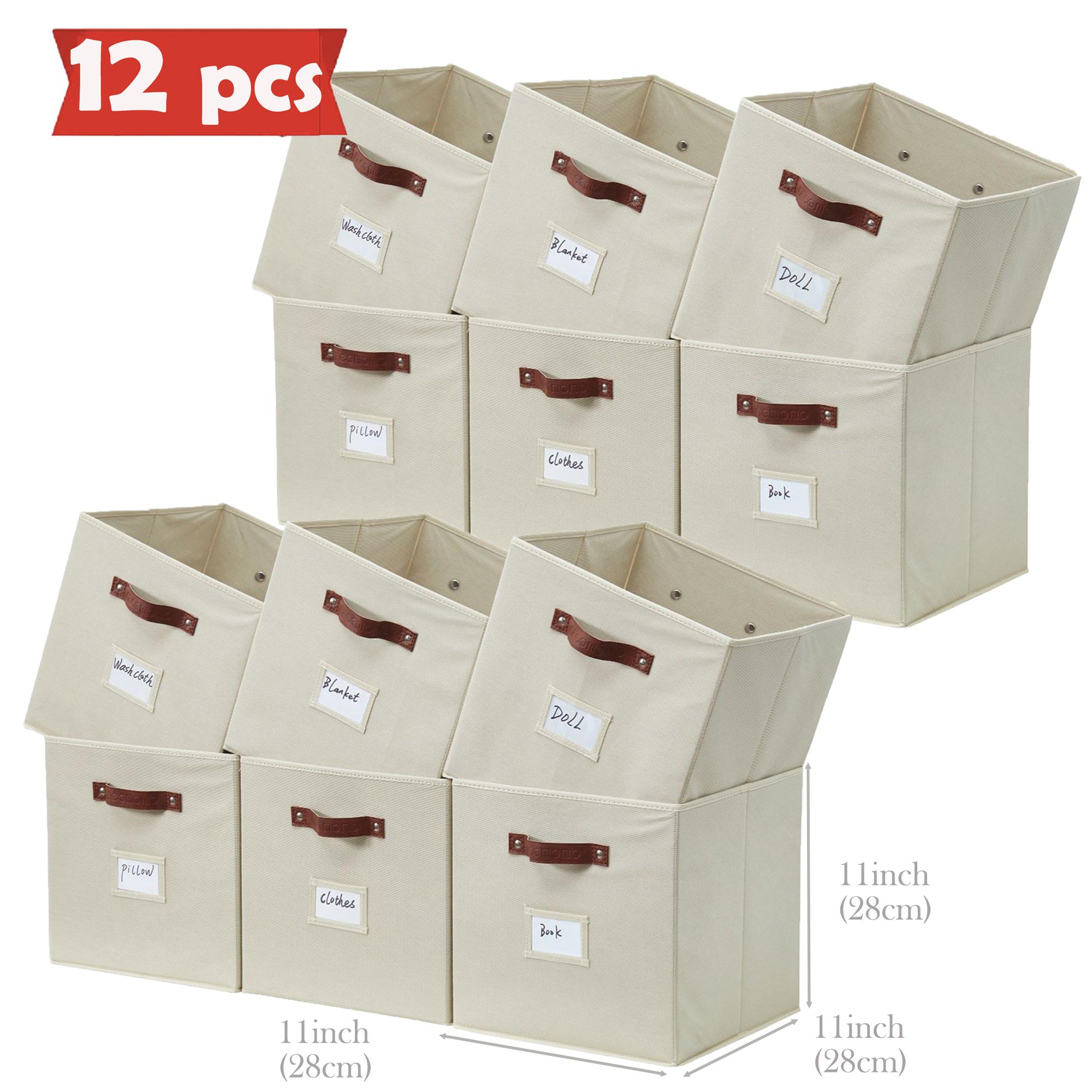 TEMU Lot de 12 de rangement en tissu avec poignées | Lot de 12 paniers de rangement cubes de 11' avec porte-étiquette ou lot de 12 de rangement avec