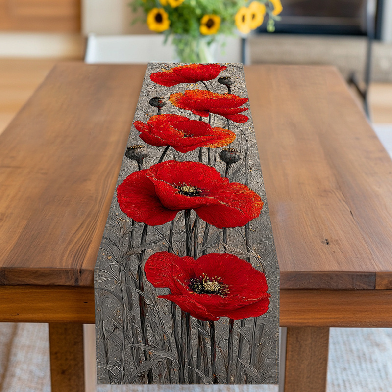 TEMU 1pc Christmas And Easter Home, Kitchen, Dining Table Flag Cloth, Table Accessories, Tableware, Table Fabric, Poppy - Themed Festive Table Decor,