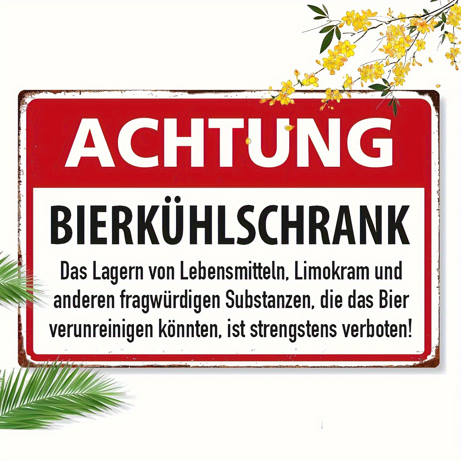 TEMU 2d Flat, 1pc 2d Printed Metal Sign- Beware Of Beer German Warning: No Food Or Contaminants Allowed In Fridge, 20*30cm8*12in, Suitable For Home