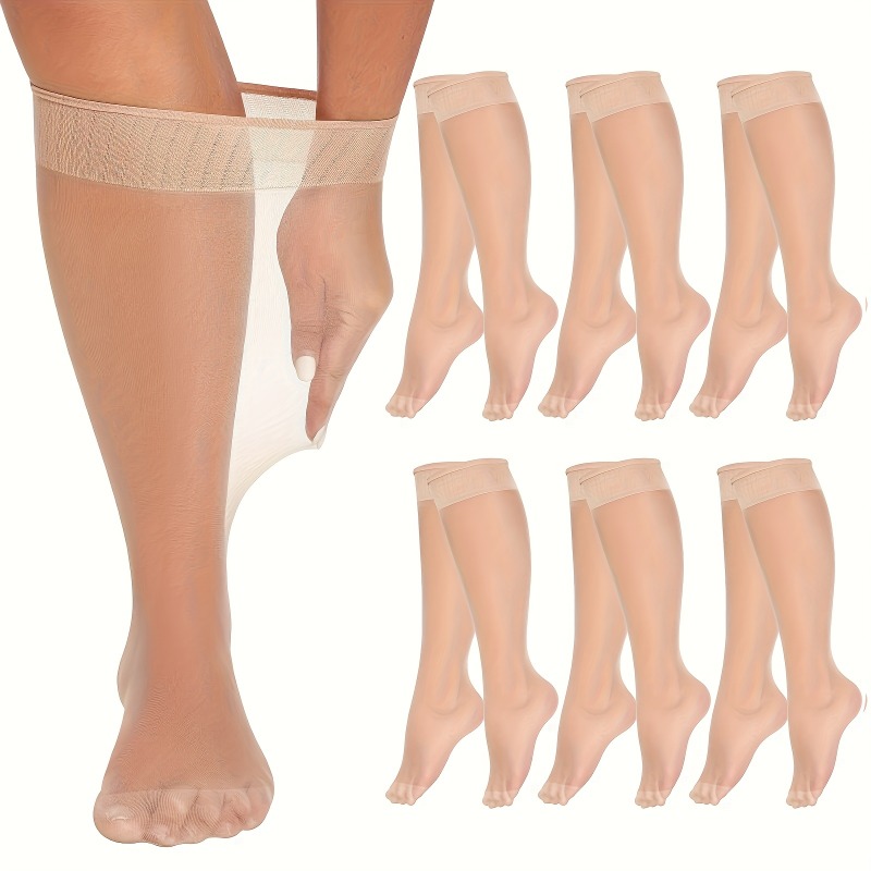 TEMU 12socks(6pairs) Women's Plus Size Sheer Knee-high Socks, Lady's Thin Stockings, Non-snag Design, Lightweight Summer Socks For Dresses & Skirts,