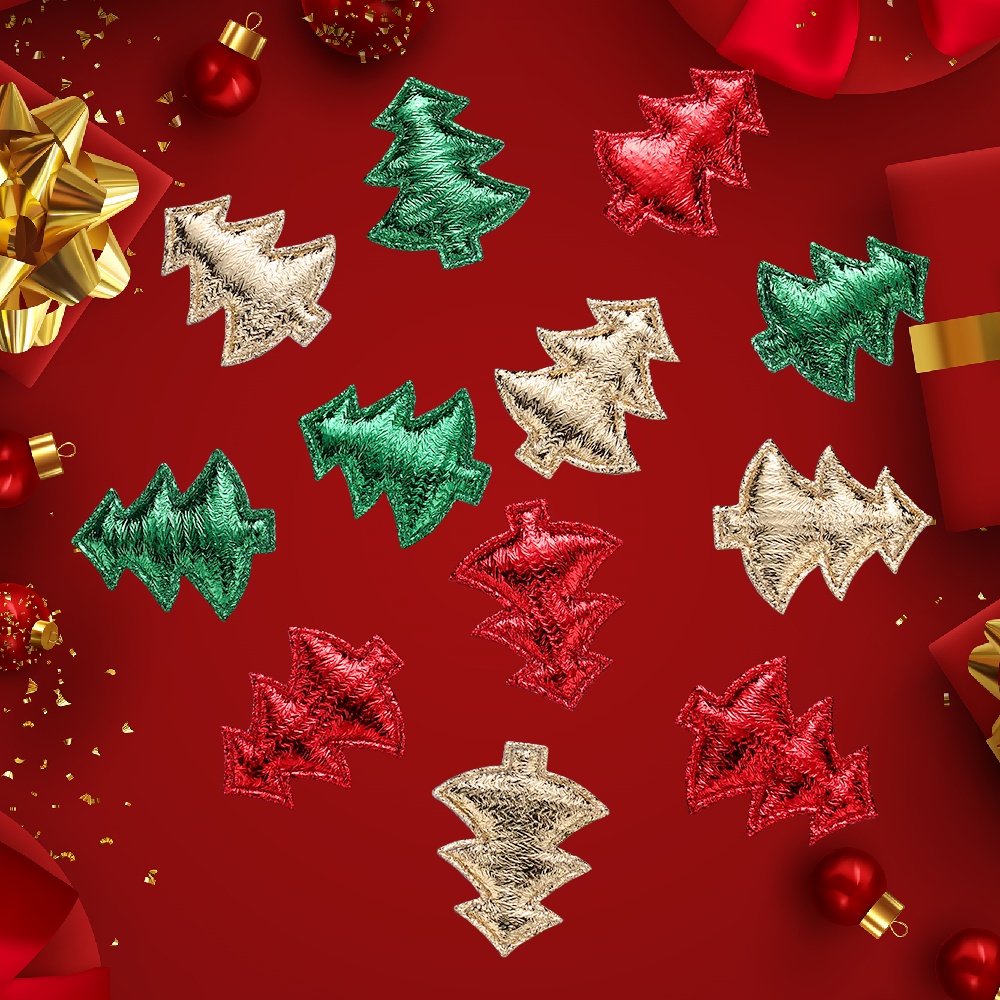 TEMU 30 Pezzi 38mm Toppe Albero di Natale in Tessuto Oro - Applicazioni in Poliestere Brillanti per Fai da Te Abbigliamento Scarpe Borse - Accessori