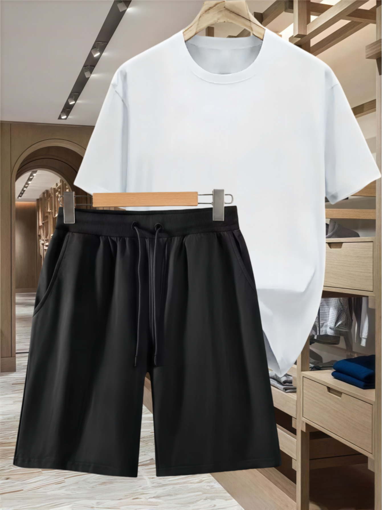 2pcs Summer Casual T-Shirt & Shorts Set - Men'S Relaxed Fit Cotton Tee with Drawstring Waist Shorts, All-Season Comfort for Beach, Sports, and Everyday Wear, Everyday Comfort|Casual Style|Stretchable Fabric