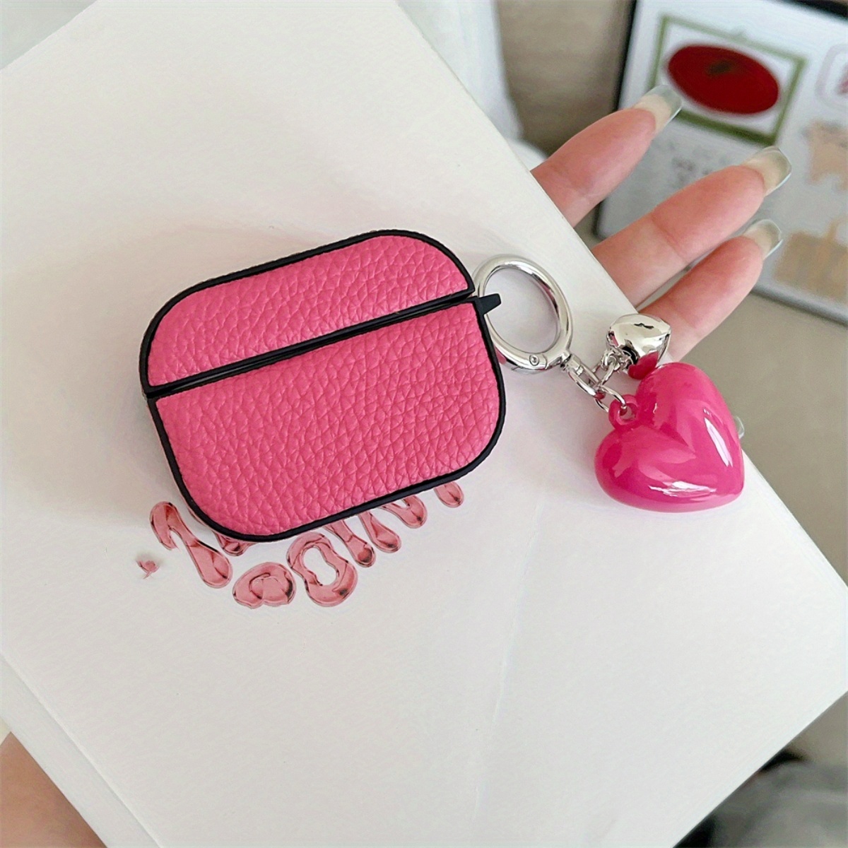 Cute Mini Earphone Case with Heart Charm, Black, Pink, Rose Red Anti-Drop Earphone Cover, Compatible with AirPods 3/4/Pro 2 Earphone Pouch