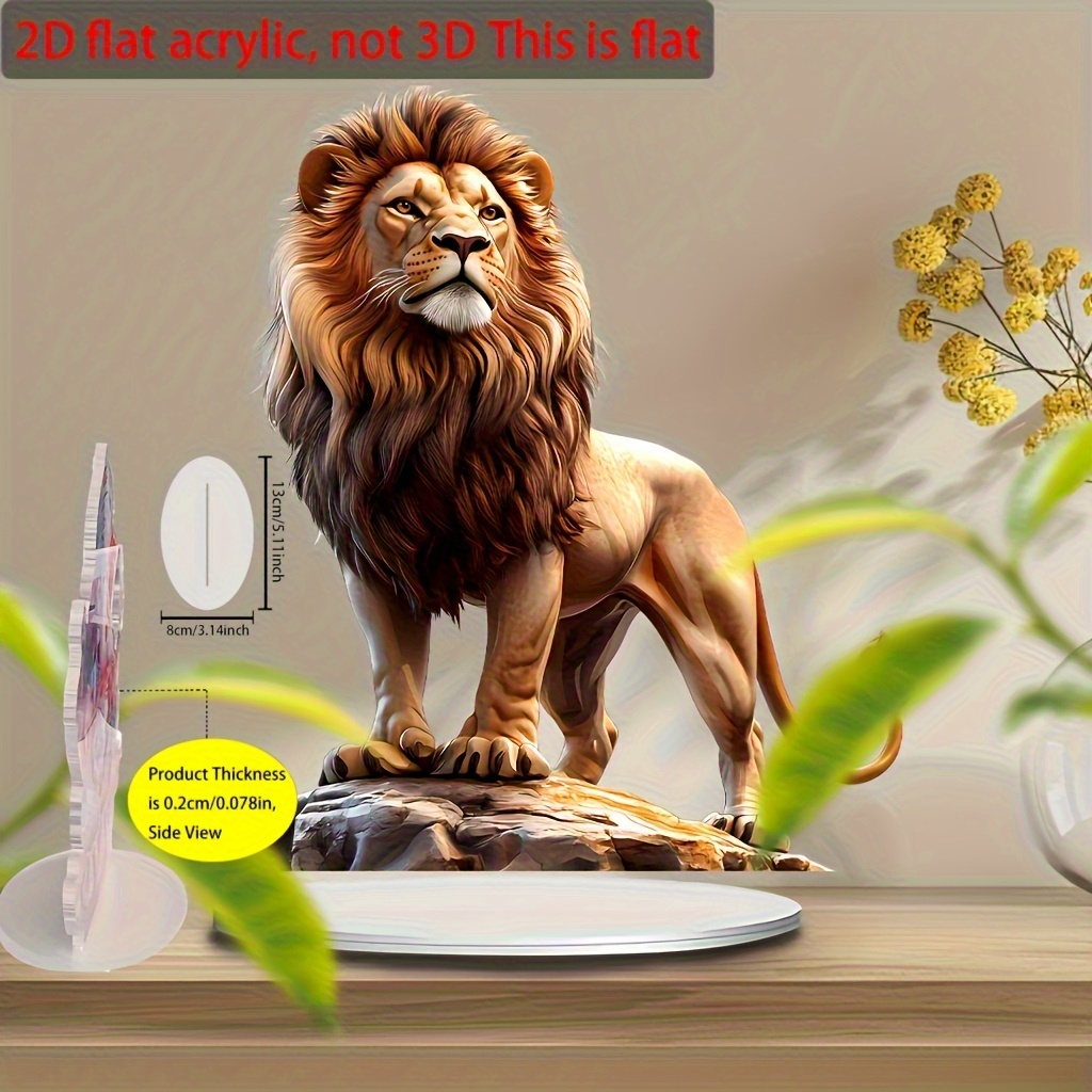 TEMU 2d Flat, 2d Acrylic Lion Statue- Flat Bottomed Decorative Piece, Suitable For Sun In Office Desks, Bedrooms, Gardens, Offices, Bathrooms, Living