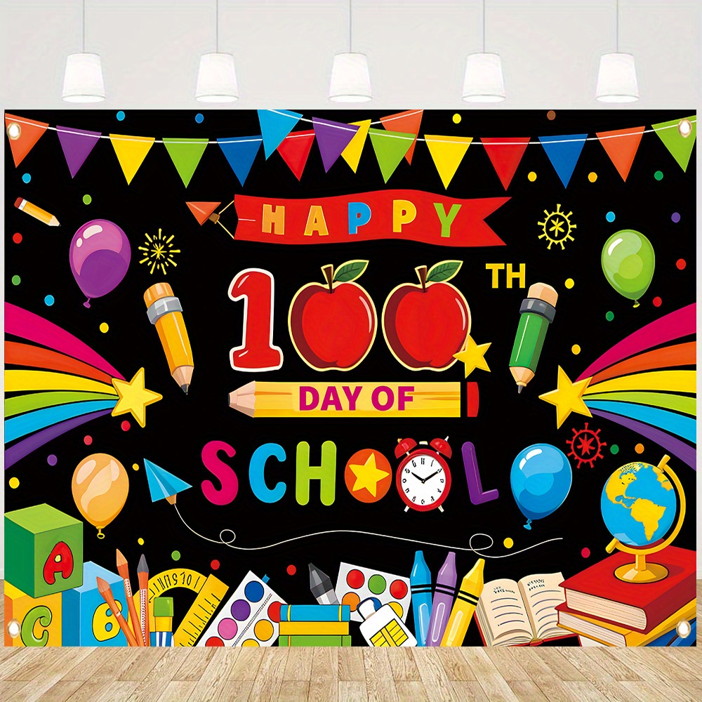 

100th Day Of School Celebration Banner - Polyester Photography Backdrop For Classroom, Living Room & Outdoor Decor | Teacher Appreciation & Photo Booth Props