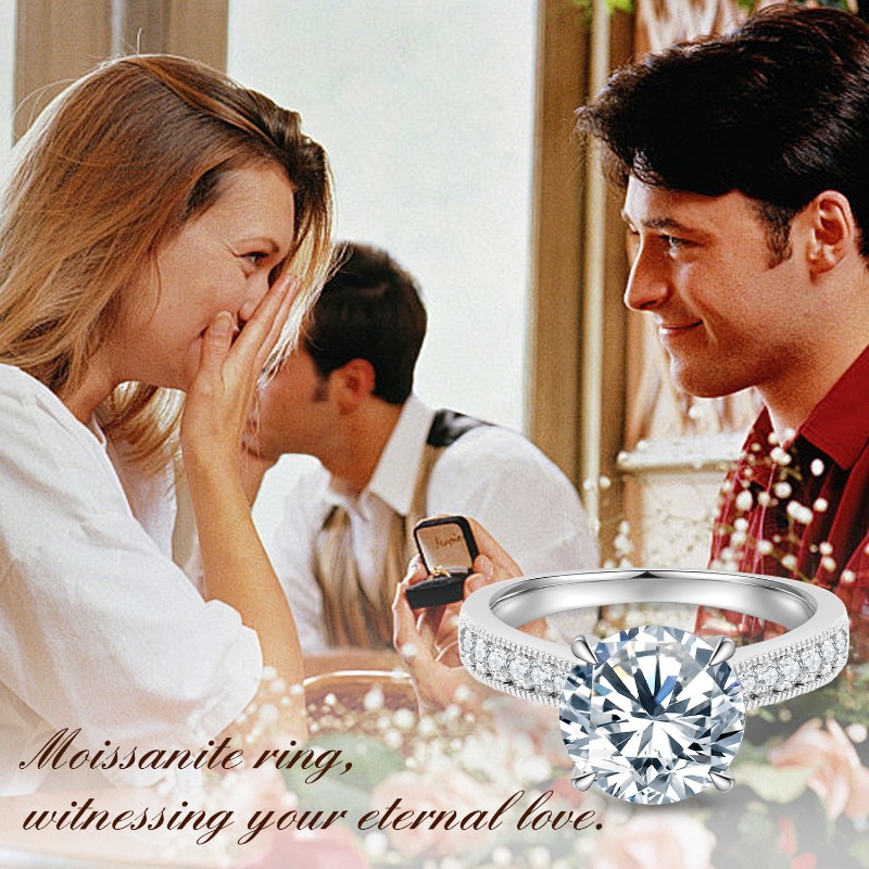 Women's S925 Sterling Silver Round Moissanite Engagement Ring