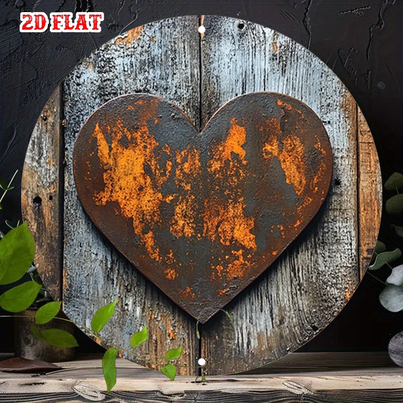 E-shop [2D Flach] Vintage Rostige Herz Blechsign mit Orange Flecken - Rustikale Aluminium Wandkunst für Strandhaus, Hinterhof oder Café Dekor,