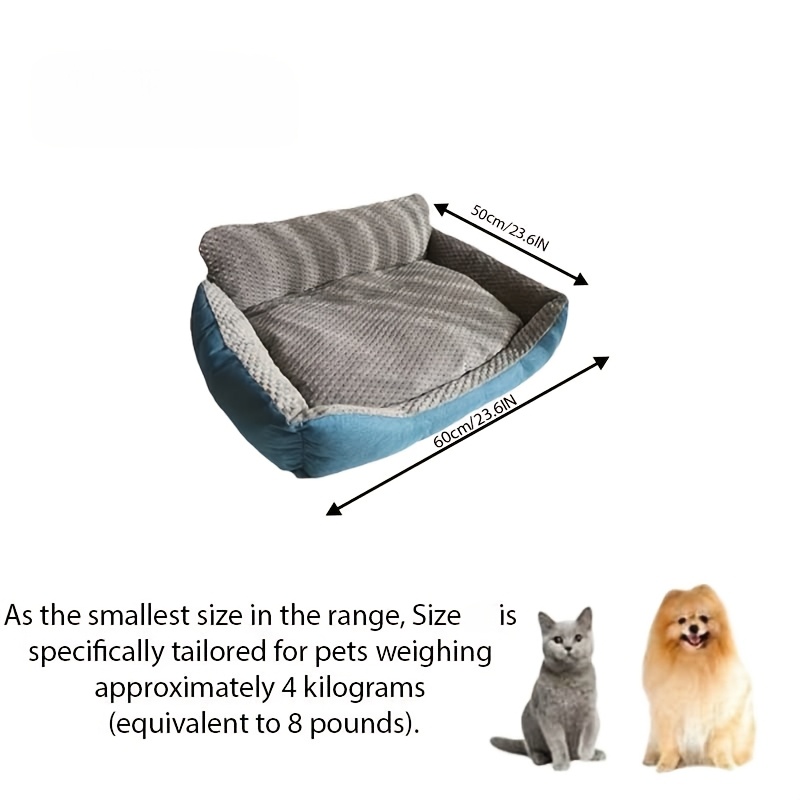 TEMU Extra-large Plush Pet Sofa Bed For Cats And Dogs - Thick, Warm High- With Soft Gray And Blue Cushioned Surface, For Indoor Pets, Pet Bed For