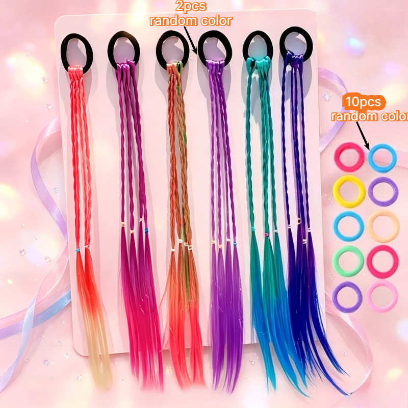 TEMU Lot de 12 pièces de couleurs aléatoires - Élastiques à cheveux à dégradé éblouissant et accessoires à cheveux tressés colorés pour des coiffures