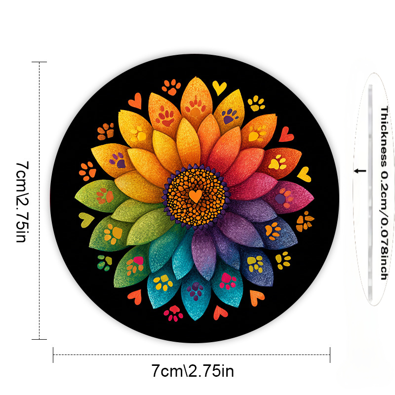 TEMU Ensemble de 2 sous-verres de voiture en acrylique à motif floral dégradé coloré avec cœur et empreintes de pattes, tapis de boisson imperméables