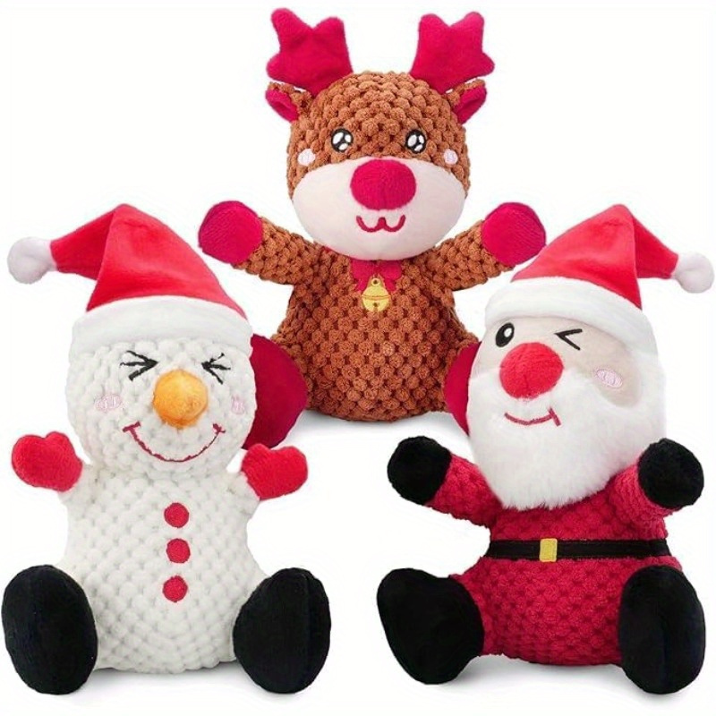 

3pcs Christmas Plush Squeaky Dog Toys - , Soft Chew Toys For Medium Breeds - Santa Claus, Snowman & Reindeer Designs