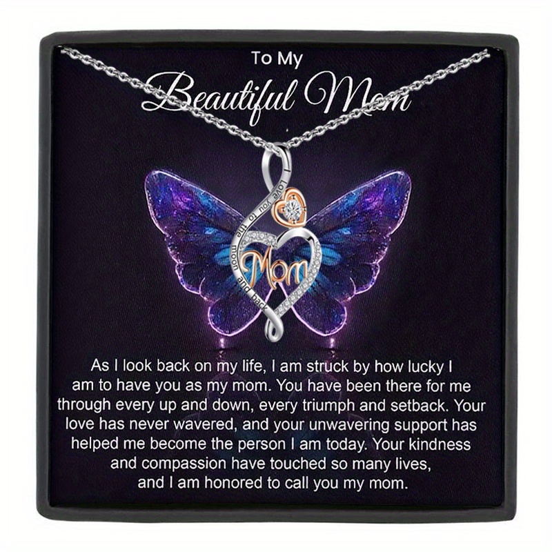 TEMU Necklace With Card And Box, I Love You And Back, To My Beautiful Mom Necklace, Mom Gift From Daughter, Gift, Birthday Gifts