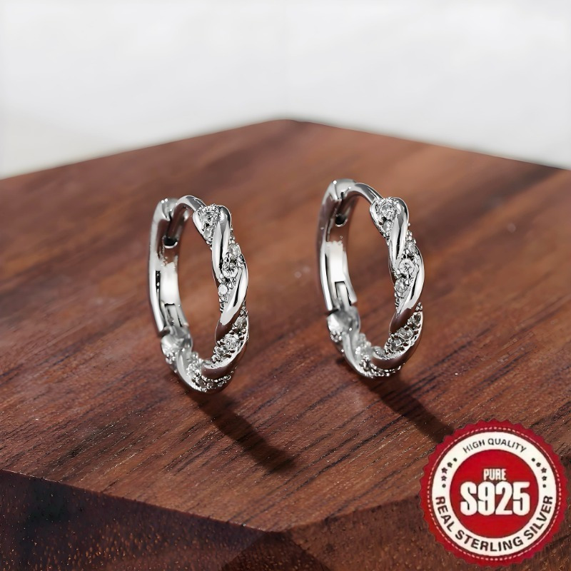 TEMU A Set Of S925 Sterling Silver Mobius Earrings Featuring Circular Geometric Zirconia Inlays And An Innovative Design, Casual Gifts Or Parties