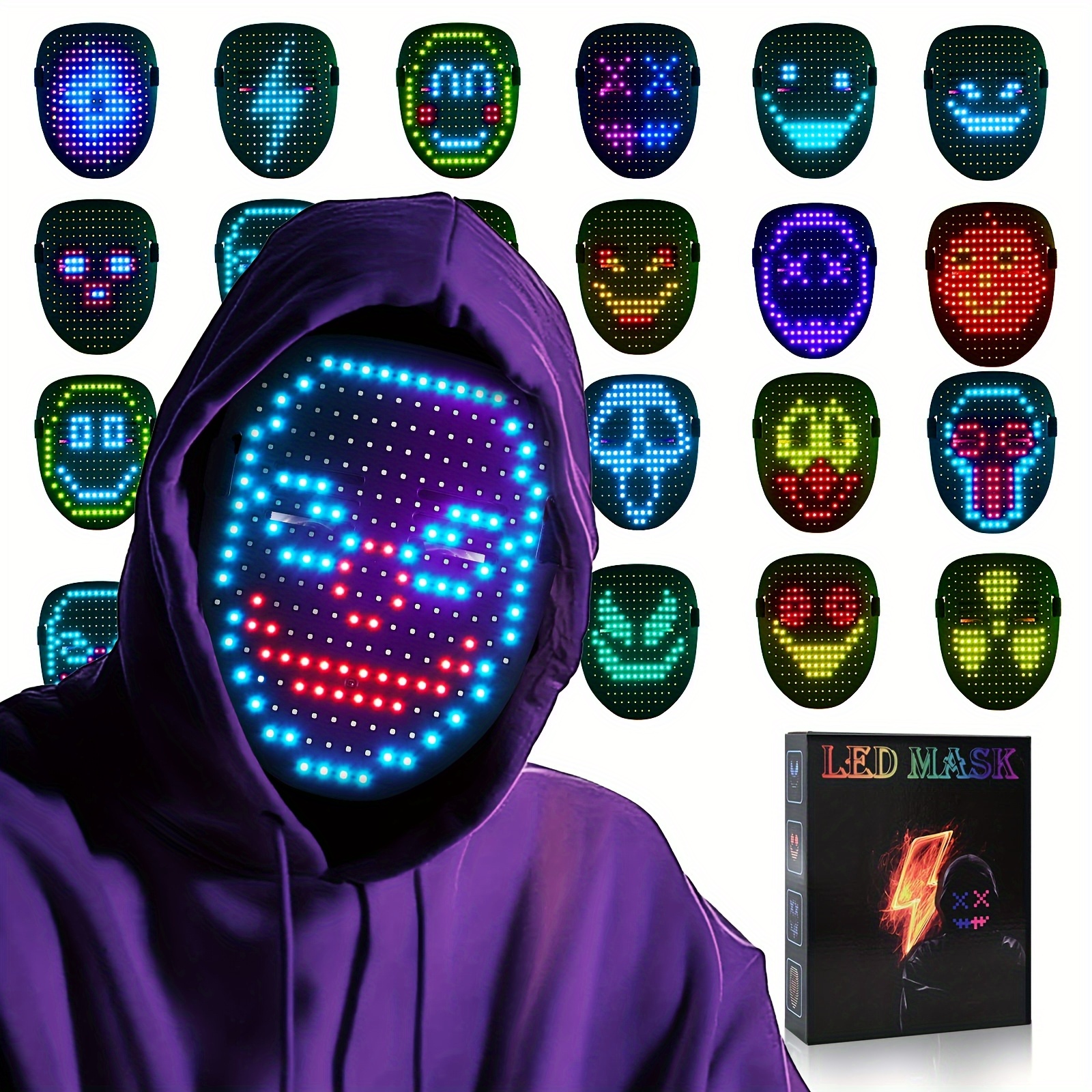 

Gesture-sensing Led Mask With Vibrant Neon Faces- Plastic, Ideal Christmas Gift For Parties& Halloween, |neon Light Mask|