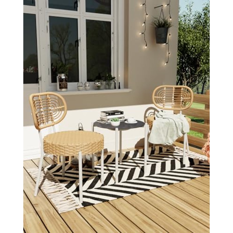 3pcs wicker   furniture set outdoor dining chairs   2   and tempered glass table for garden backyard balcony apartment white and brown