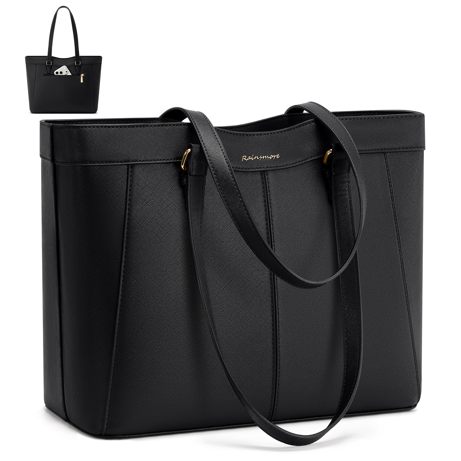 Rainsmore Handbag Women's Large Synthetic Leather Shopper Bag Women's Handbags With Zip 14 Inch Laptop Bag Tote Bag For Work School Shopping