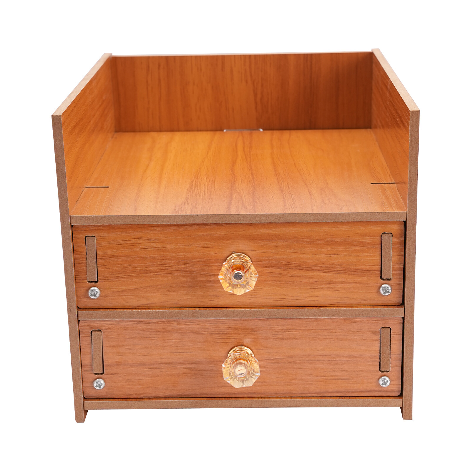 Image of Wooden Desk Organizer With Drawers Office Supplies Computer Desktop Tabletop