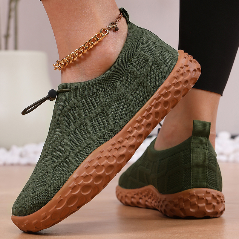 TEMU Women's Thickened Wide Toe Running Shoes, Diamond Knit Elastic Socks Women' Shoes, Comfortable Drawstring Adjustable Lazy Flat Shoes, Suitable