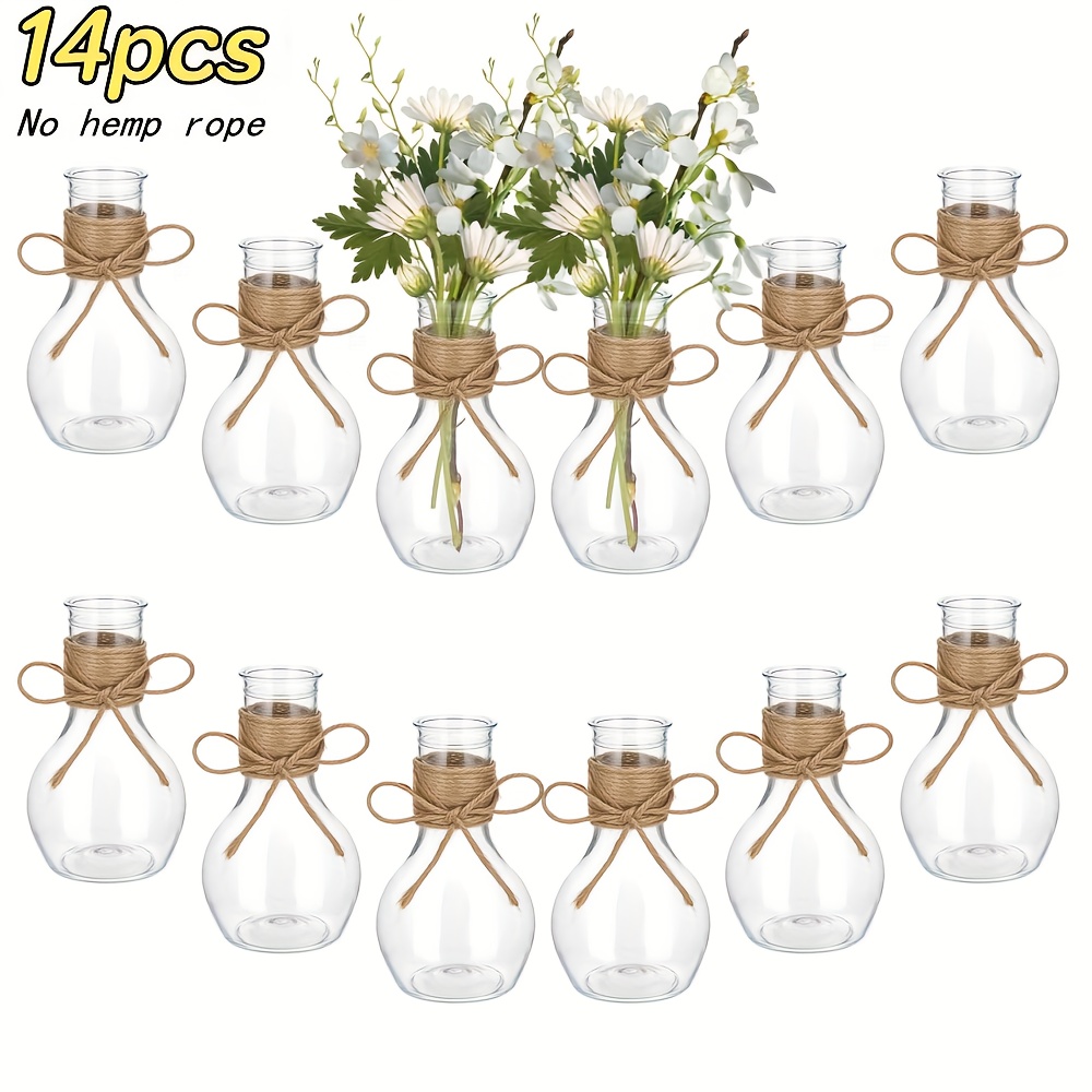 14pcs Clear Mini Light Bulb Vases- Round Plastic Vase Tubes Suitable For Table Centerpieces, Wedding Decor, Home Decoration- Durable& Easy- Vases