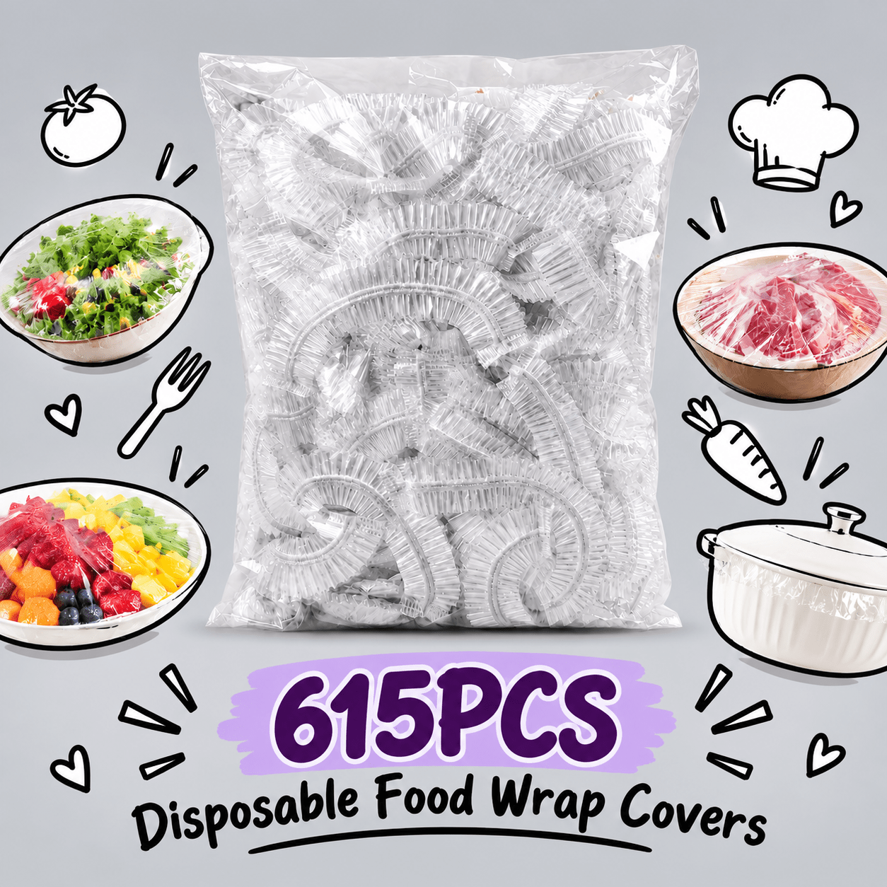 TEMU 615pcs Extra Large White Food-grade Plastic Wrap, Prevents Food Odor Transfer, Upgraded Elastic Pe Food Covers, Suitable For Bread, Fruits,
