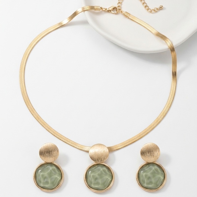 TEMU Conjunto de joyería de moda para mujer, 2 piezas, estilo bohemio de vacaciones, cadena plana de con combinación de collar y aretes con colgante