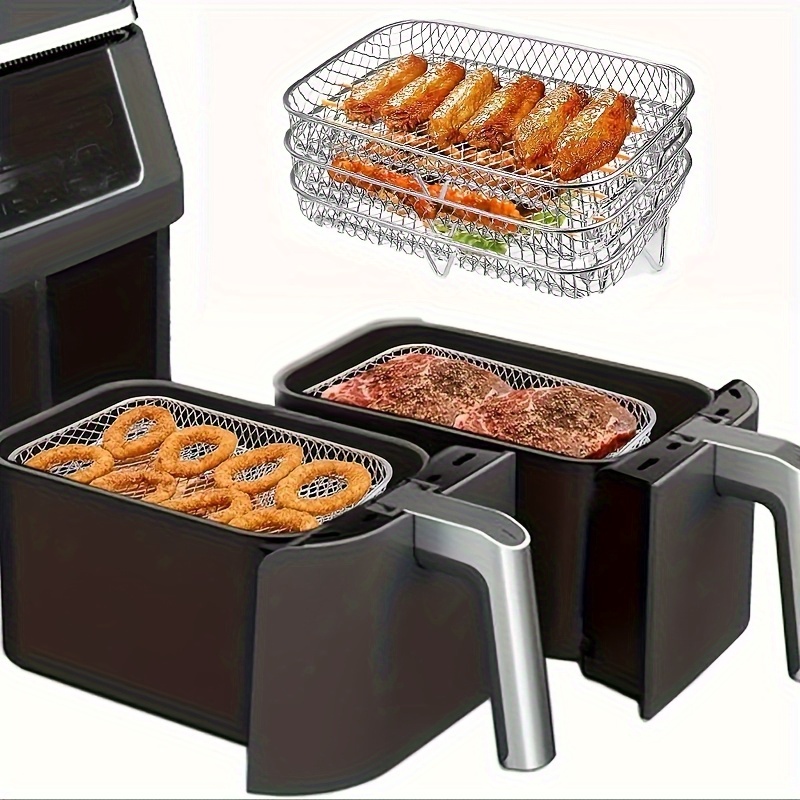 item picture 1/2 Layer Stackable Air Fryer Basket- Stainless Steel Cooking Rack, Suitable for Chicken Wings, Bread- Space-Saving Design, Even Heat Distribution, Easy to Clean- Compatible with Most Air Fryers, Kitchen Additions, Durable Cookware