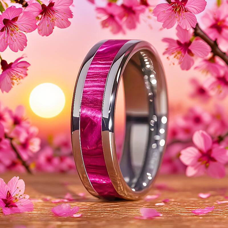Tungsten Men's Ring with Purple Galaxy Design