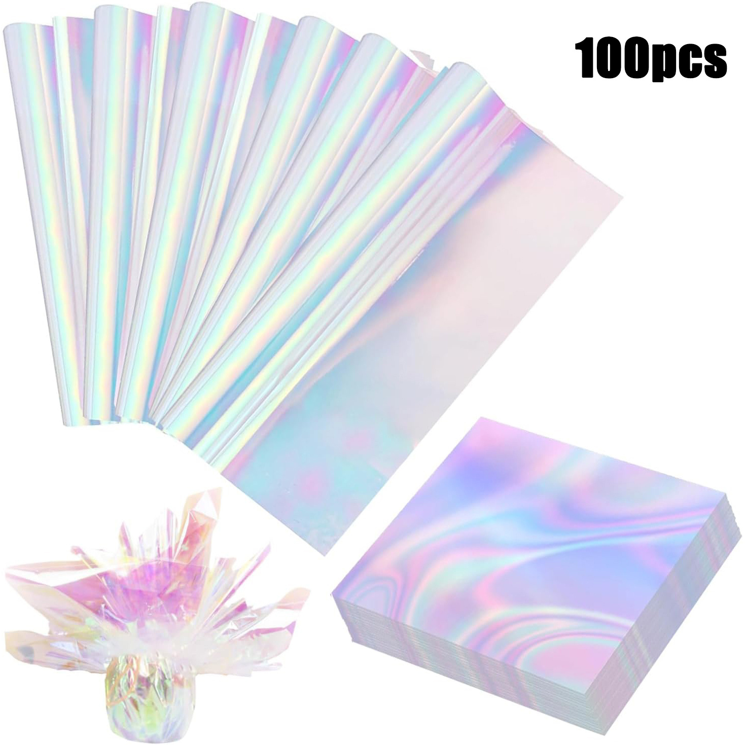 Image of 100 Sheets Of Colored Cellophane, 9x9 Inches, Iridescent Wrapping Paper For Gifts, Suitable For Crafts And Candy Packaging
