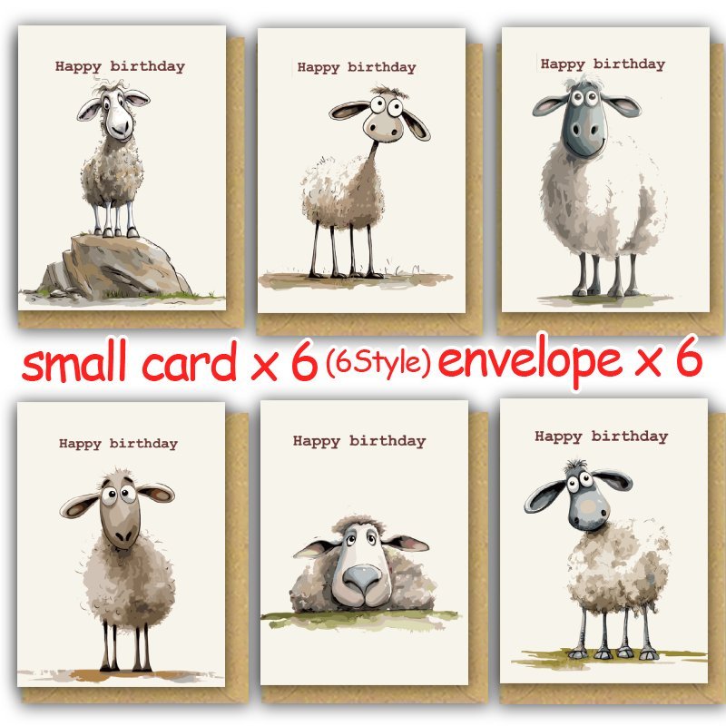 

6pcs Sheep-themed Birthday Cards For Women - , Thank You & Holiday Greeting Set, Blank Cards, Bulk