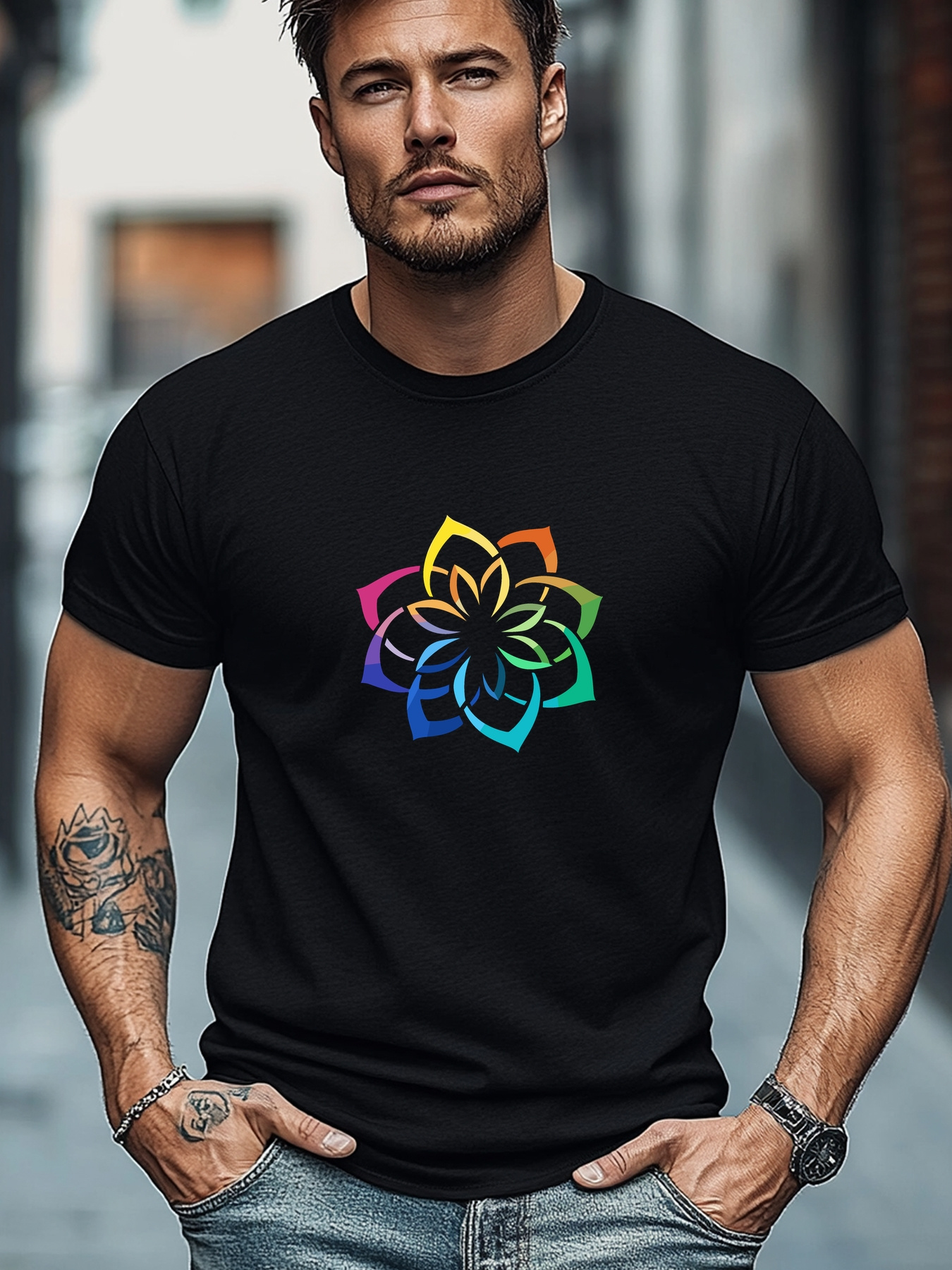 men s vibrant floral print summer casual t-shirt - short sleeve, round neck, lightweight & breathable fabric,   casual attire, everyday tshirt | vibrant graphic tee |  ,  , cycling shirt elve,     mtb t shirt, cycle jersey, men t-shirt, tshirt, men clothe 0
