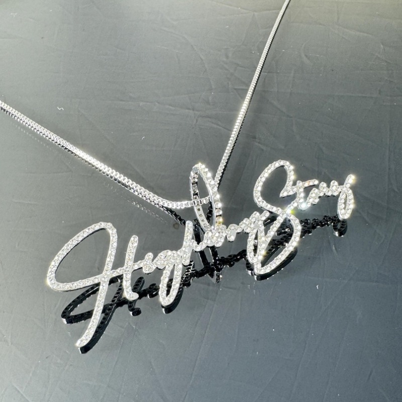 TEMU Personalized Name Necklace For - Cursive Letter & Initials Pendant, Full-synthetic Dioxide Pave Chain, Elegant Suitable For Girlfriend Gift,