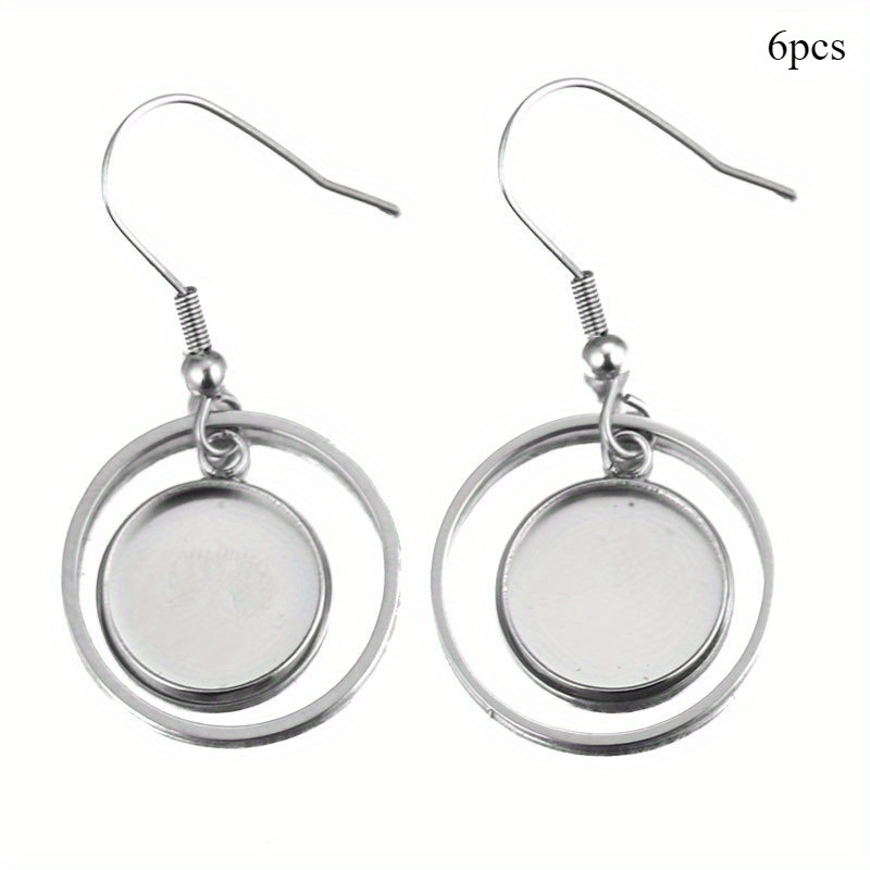 6pcs 12mm Stainless Steel Tray Bezel Cabochon Earring Hook Blank Setting Round Pendant Ear Base Glass Making