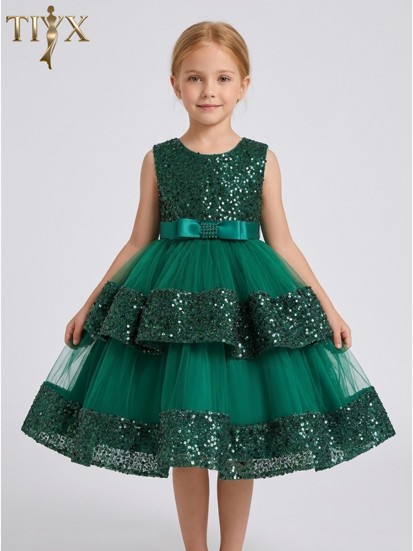 green emerald velvet dress Girls Vienna Ribbed Tulle Dress