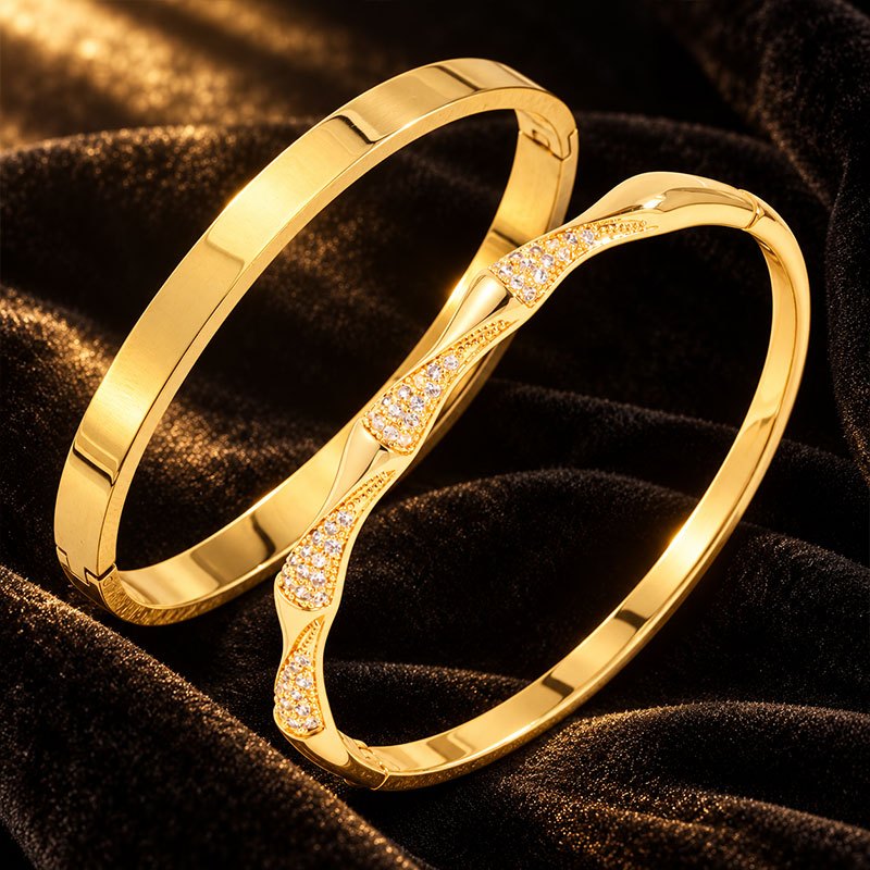 2pc Women's Elegant Twisted Copper & Stainless Steel Bracelet Set