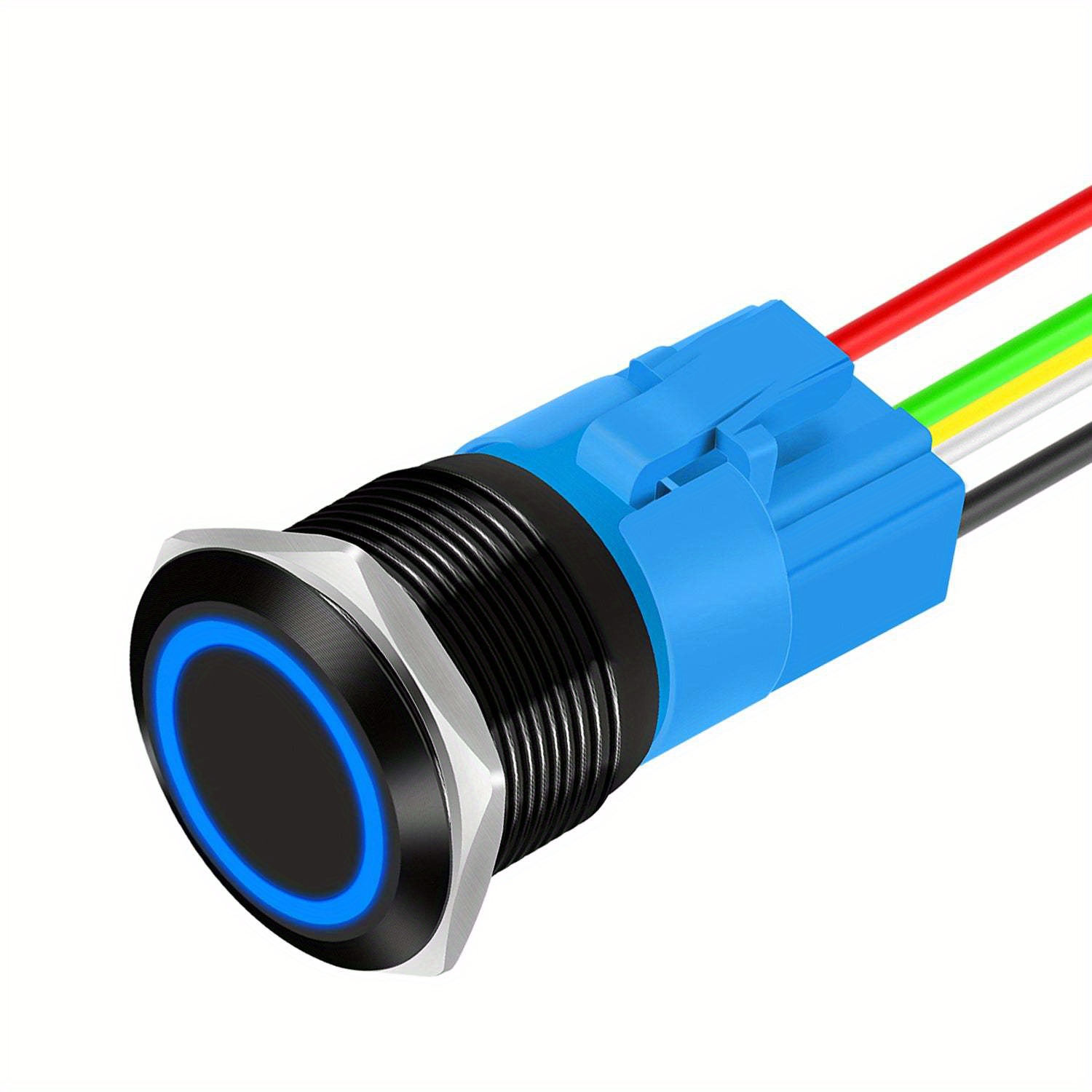 Image of 1pc 12v Blue Led Metal Push Button Switch - Momentary 22mm With Wire For Car, Boat, Marine, Train (no Lock, 12 Volt)