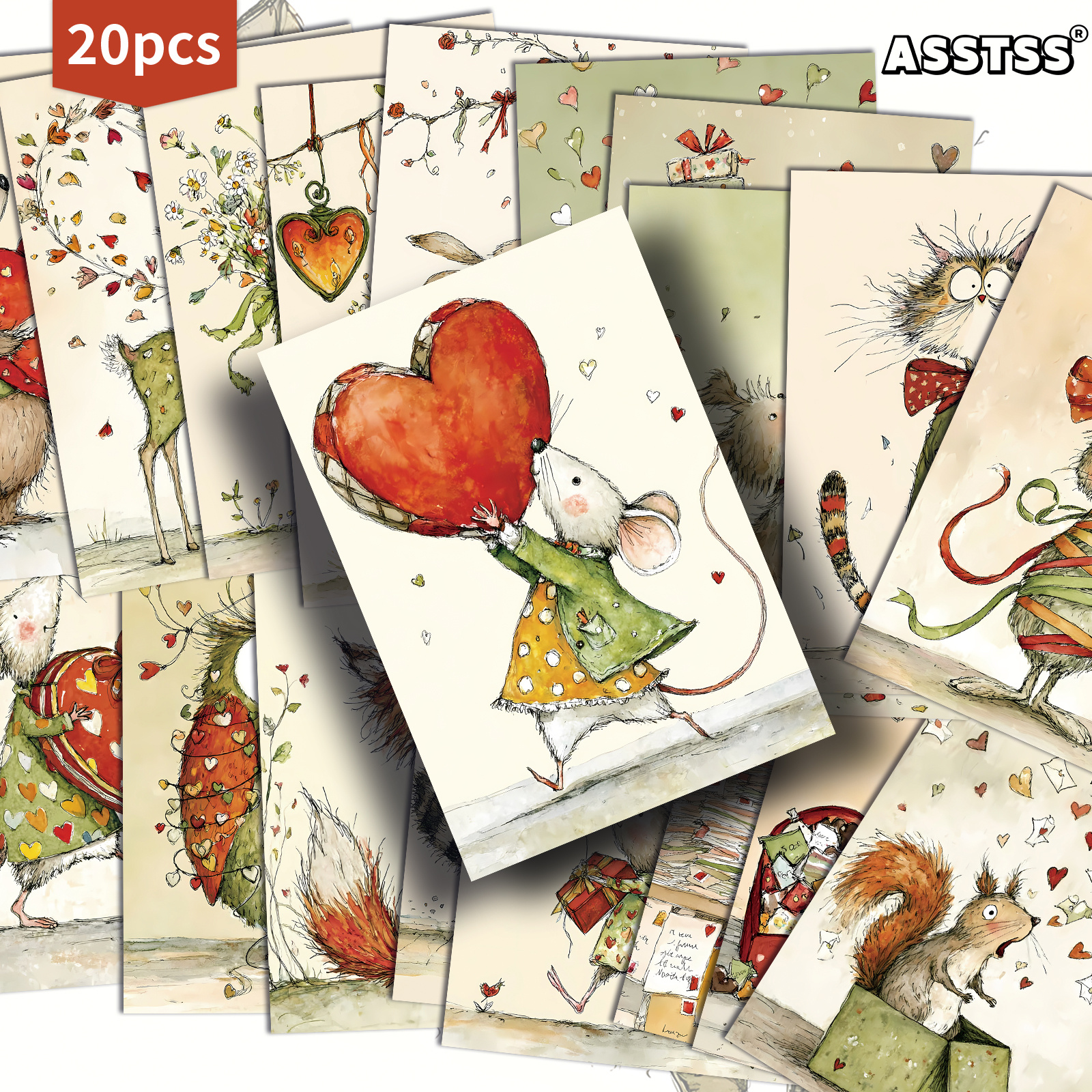 Image of 20-pack Asstss Fun Cartoon Animal Valentine's Day Theme Gift Card - 4x6 Inches Junk Journal Paper, Classic Pinup Illustrations Collectible Decorative Painting Cards For Scrapbooking & Crafting