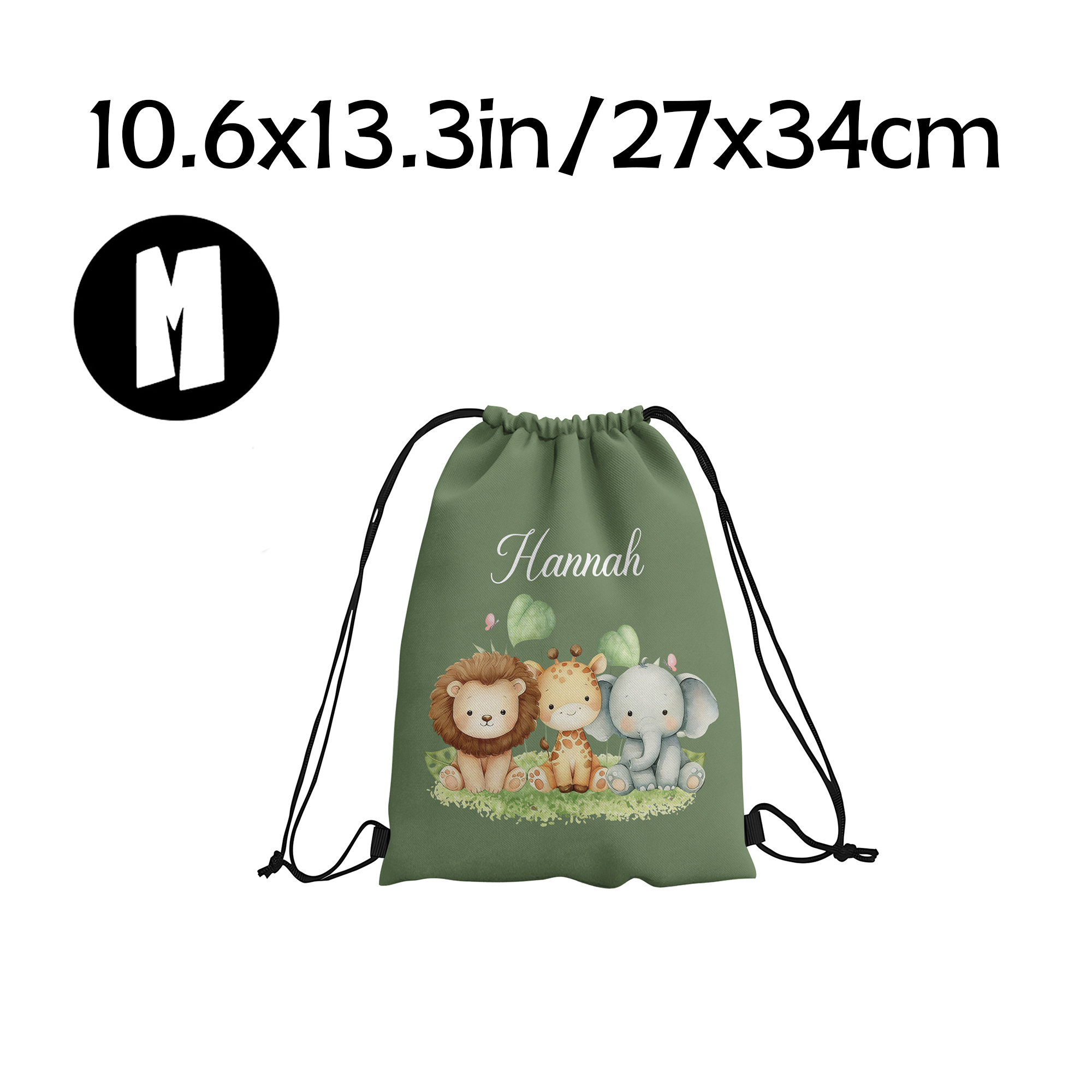 E-shop Personalisierter -Tier-Namens-Beutel mit Kordelzug – Personalisierter Zoo-Text-Rucksack für Picknicks, einzigartige Geschenktüten für
